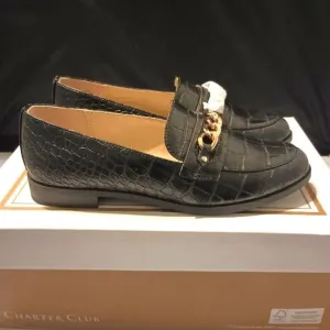 💯🔥CHARTER CLUB Womens Black Crocodile Chain Comfort Kattelle Round Toe Block H
