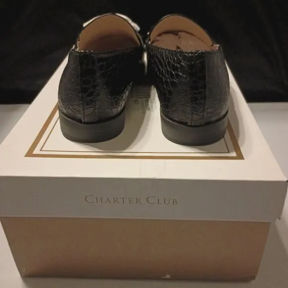 💯🔥CHARTER CLUB Womens Black Crocodile Chain Comfort Kattelle Round Toe Block H