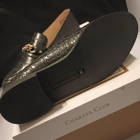 💯🔥CHARTER CLUB Womens Black Crocodile Chain Comfort Kattelle Round Toe Block H
