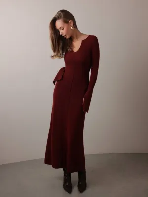 Chic Wine Red Knit Midi Dress