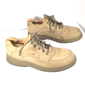 Clarks Men Leather Laced Up Loafers Sneakers Brown Size 10