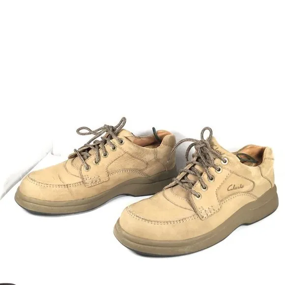Clarks Men Leather Laced Up Loafers Sneakers Brown Size 10