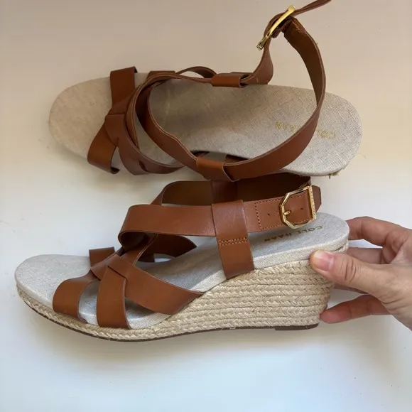 Cole Haan Crystal Slingback Espadrille Wedge Sandals Brown  Sz 7B