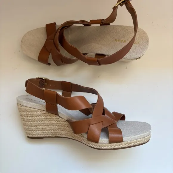 Cole Haan Crystal Slingback Espadrille Wedge Sandals Brown  Sz 7B
