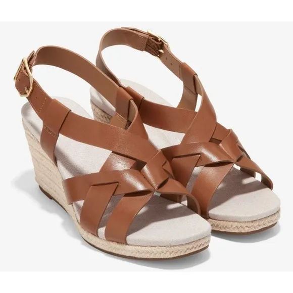 Cole Haan Crystal Slingback Espadrille Wedge Sandals Brown  Sz 7B