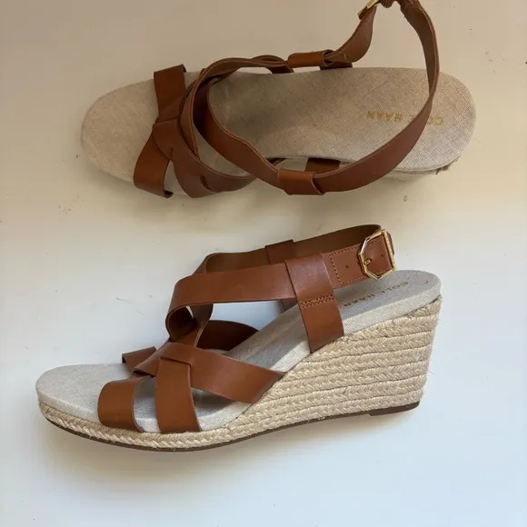 Cole Haan Crystal Slingback Espadrille Wedge Sandals Brown  Sz 7B