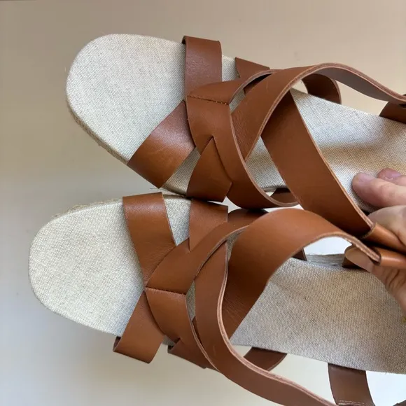Cole Haan Crystal Slingback Espadrille Wedge Sandals Brown  Sz 7B
