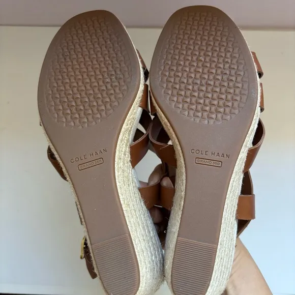 Cole Haan Crystal Slingback Espadrille Wedge Sandals Brown  Sz 7B