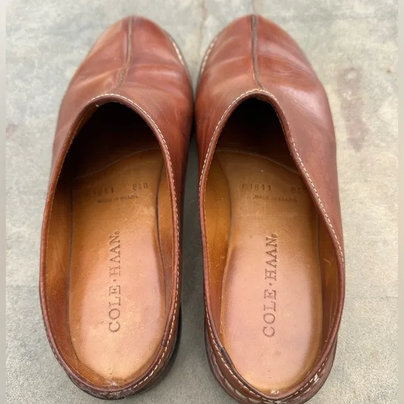 Cole Haan Women's Slip-on Cognac Leather Mules Clogs Size 8.5