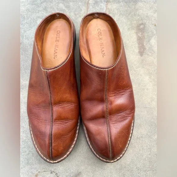 Cole Haan Women's Slip-on Cognac Leather Mules Clogs Size 8.5