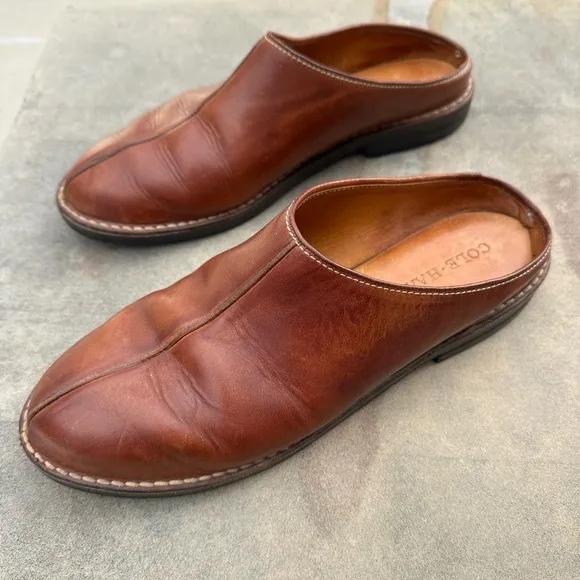 Cole Haan Women's Slip-on Cognac Leather Mules Clogs Size 8.5