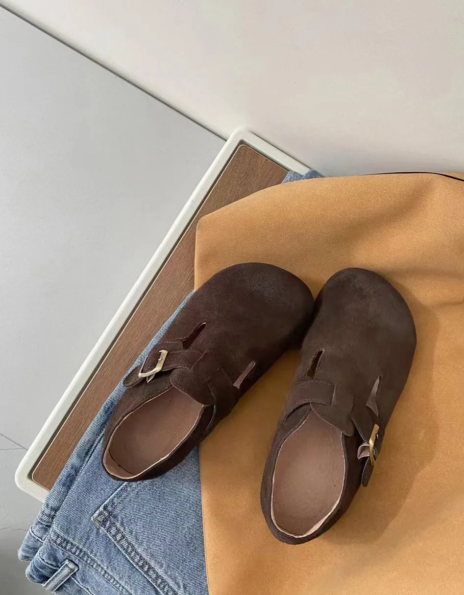 Comfortable Wide Toe Box Suede Clogs Flat Shoes
