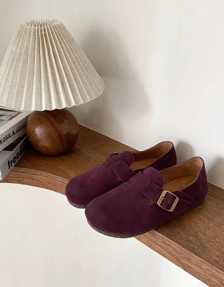 Comfortable Wide Toe Box Suede Clogs Flat Shoes
