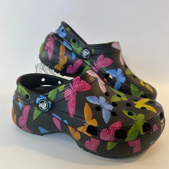 Crocs Butterfly Platform Clogs Big Girls Youth Womens 5 W5 HTF
