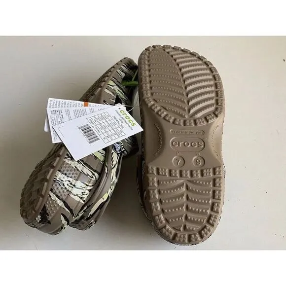 CROCS CLASSIC PRINTED Unisex Slip On Army Clogs Camo Khaki Men’s Sz 7 Women’s 9