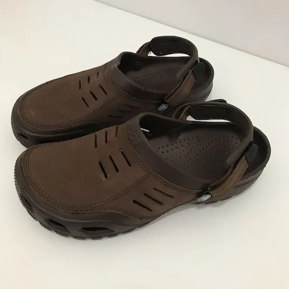 Crocs Men's Yukon Vista Brown Leather Slip On Clogs Size 12