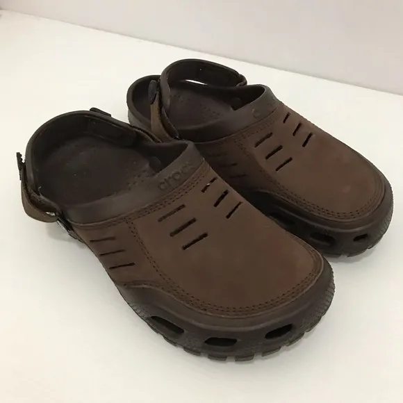 Crocs Men's Yukon Vista Brown Leather Slip On Clogs Size 12