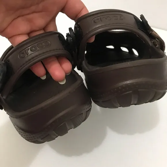 Crocs Men's Yukon Vista Brown Leather Slip On Clogs Size 12