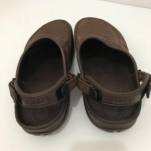 Crocs Men's Yukon Vista Brown Leather Slip On Clogs Size 12