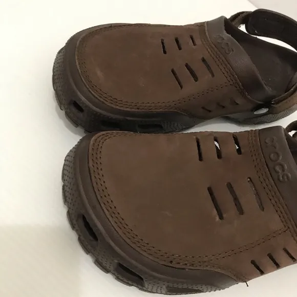 Crocs Men's Yukon Vista Brown Leather Slip On Clogs Size 12