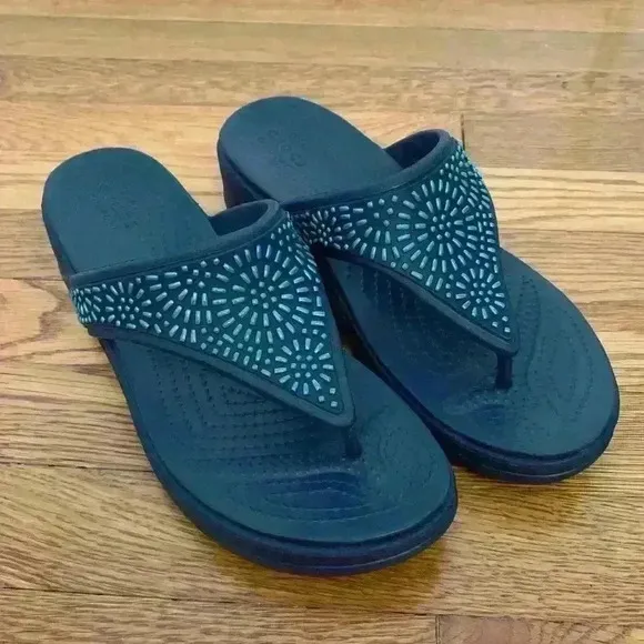 Crocs Monterey Diamante Wedge Sandals, Women's Size 9