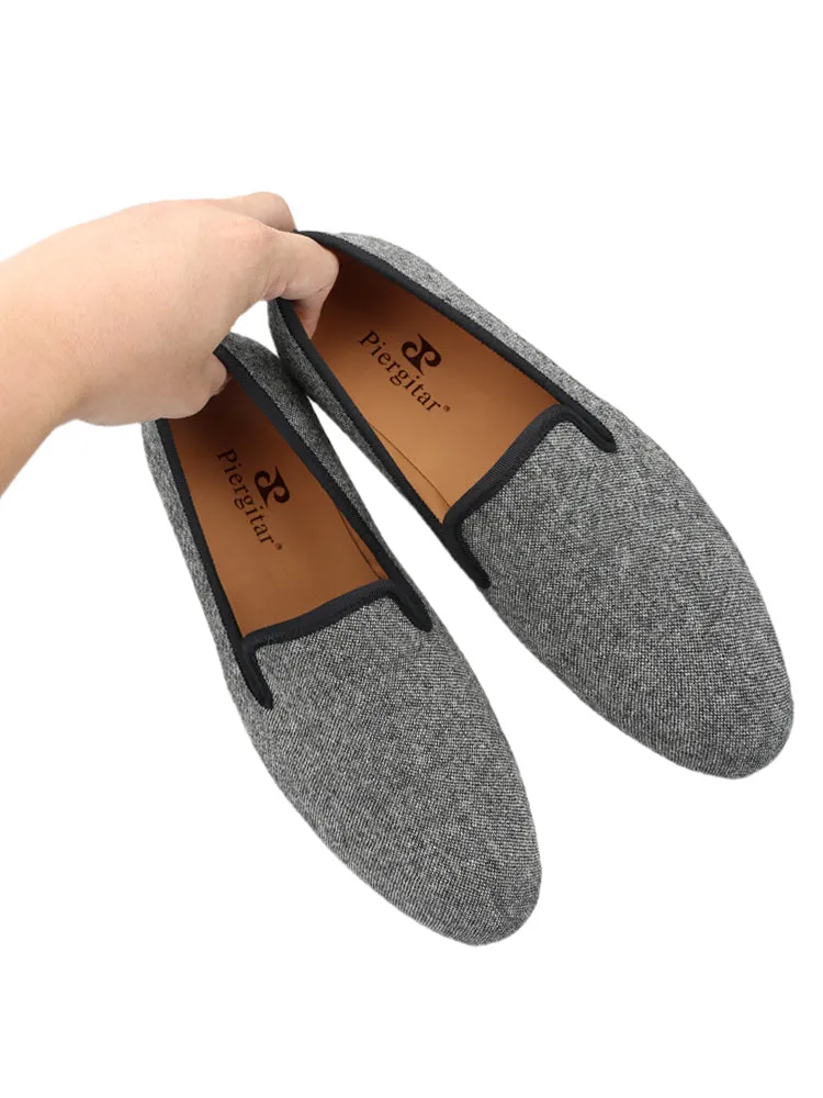 Customized fabric gray and white polka dot men's loafers British style classic slip-on smoking shoes moccasin shoes