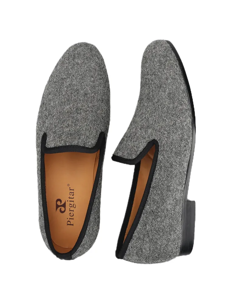 Customized fabric gray and white polka dot men's loafers British style classic slip-on smoking shoes moccasin shoes