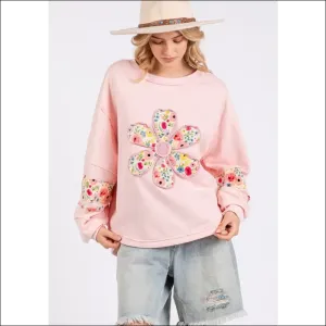 Daisy Patch Long Sleeve Sweatshirt - Cozy Chic
