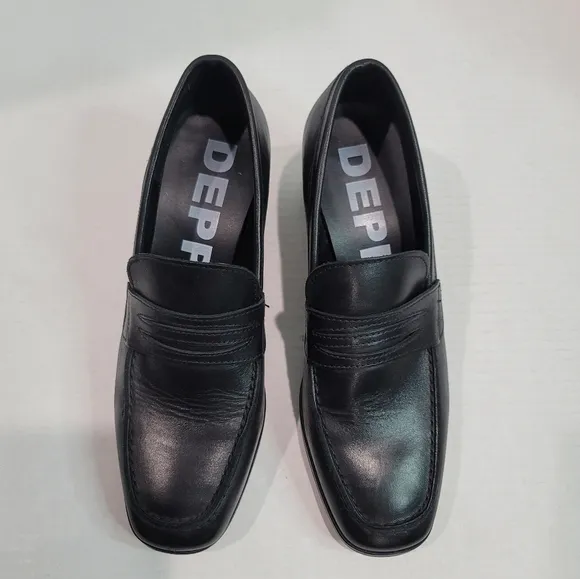 Depp Leather Square Toe Heeled Loafers Size 39