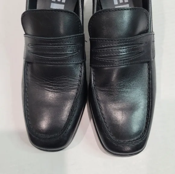 Depp Leather Square Toe Heeled Loafers Size 39