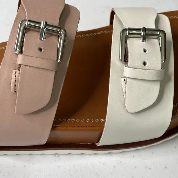 Diba Carol Bee Pink White Leather Slip-On Buckle Straps Slides Sandals Platform