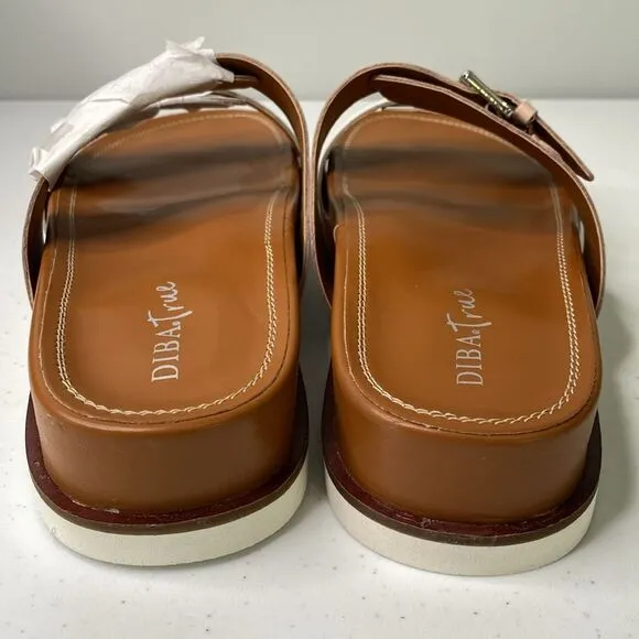 Diba Carol Bee Pink White Leather Slip-On Buckle Straps Slides Sandals Platform