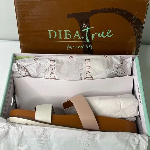 Diba Carol Bee Pink White Leather Slip-On Buckle Straps Slides Sandals Platform