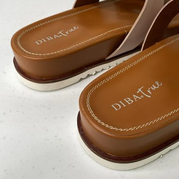 Diba Carol Bee Pink White Leather Slip-On Buckle Straps Slides Sandals Platform
