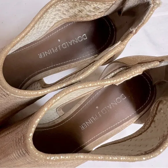 Donald J. Pliner Genuine Leather Gold Beige Wedge Heels Sandals Boots 7.5