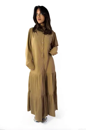 Elegant Beige Layered Winter Dress
