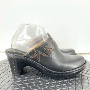 Frye Women Size 7.5 Clogs Heels Open Back Slip On Mules Black Leather Floral