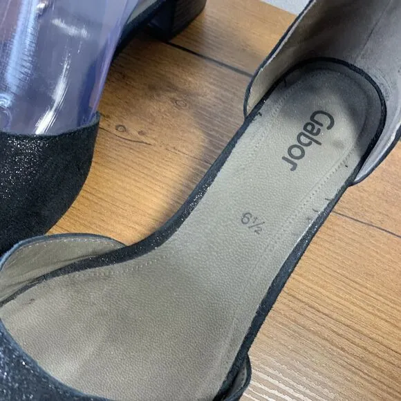 Gabor Ankle Strap Caruso Sandals Black Suede Metallic Leather Womens 6.5UK 8.5US