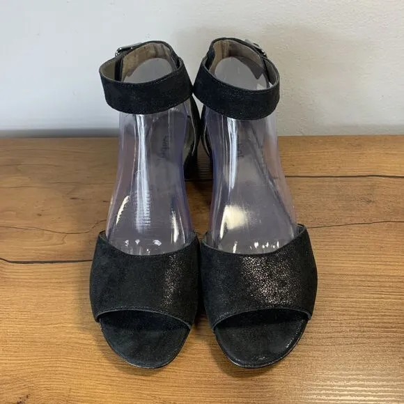 Gabor Ankle Strap Caruso Sandals Black Suede Metallic Leather Womens 6.5UK 8.5US