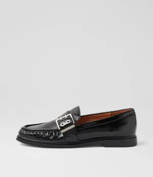 Genelle Black Crinkle Leather Loafers