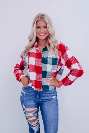 Gingham Flannel Cropped Shirt- Red/Green