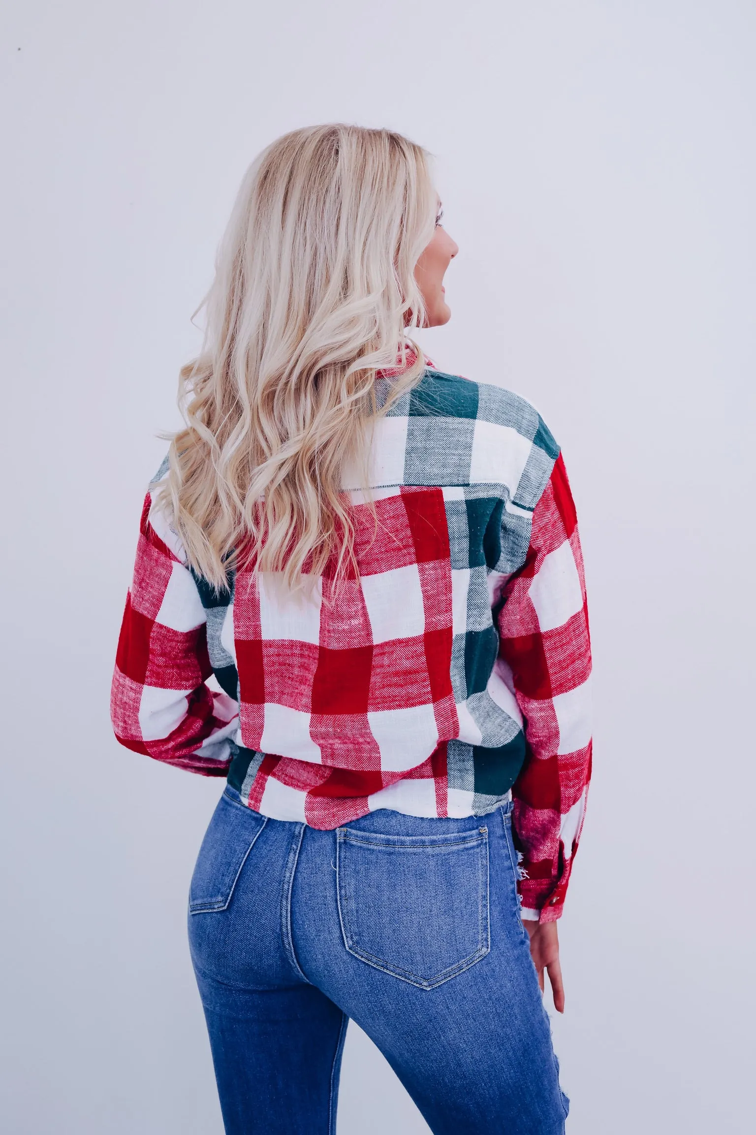 Gingham Flannel Cropped Shirt- Red/Green