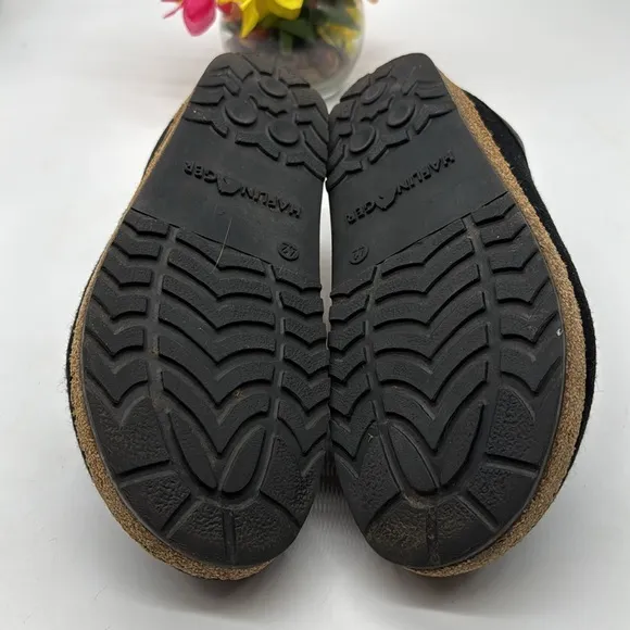 Halfinger Black Wool Slip On Clogs with Cork and Rubber Sole Size 42