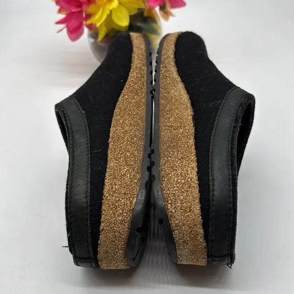 Halfinger Black Wool Slip On Clogs with Cork and Rubber Sole Size 42