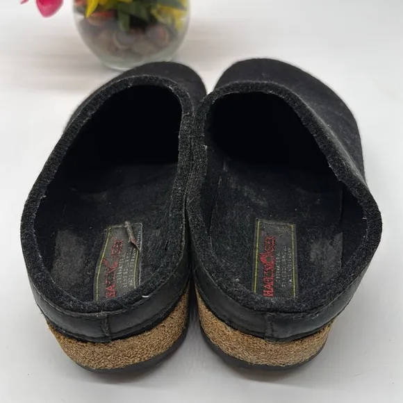 Halfinger Black Wool Slip On Clogs with Cork and Rubber Sole Size 42