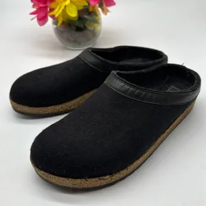 Halfinger Black Wool Slip On Clogs with Cork and Rubber Sole Size 42