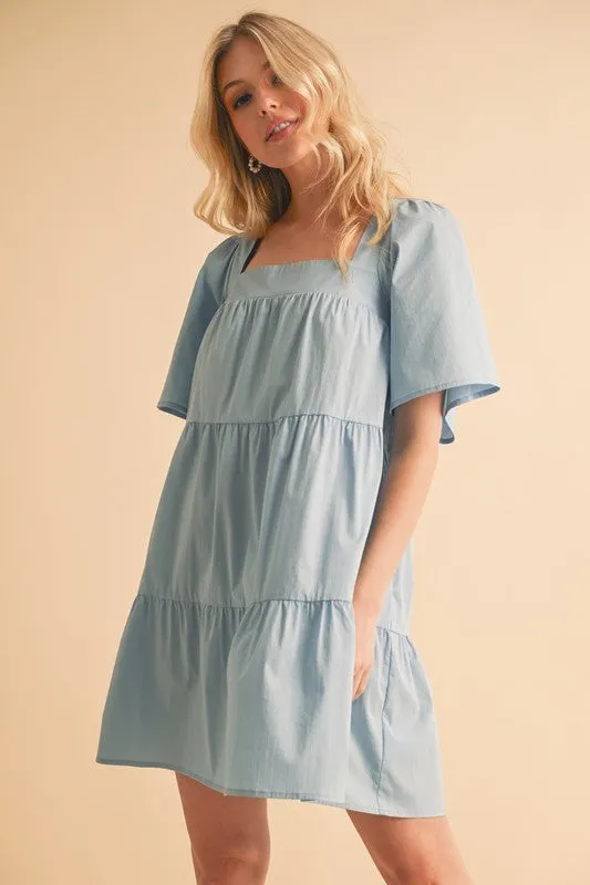 Hazel Blues® |  Aemi   Co Square Neck Half Sleeve Tiered Dress