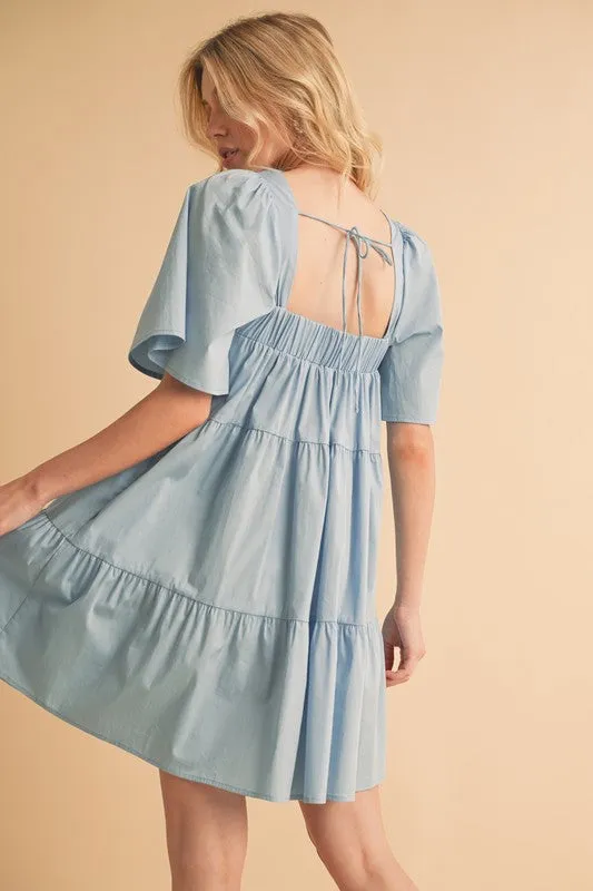 Hazel Blues® |  Aemi   Co Square Neck Half Sleeve Tiered Dress