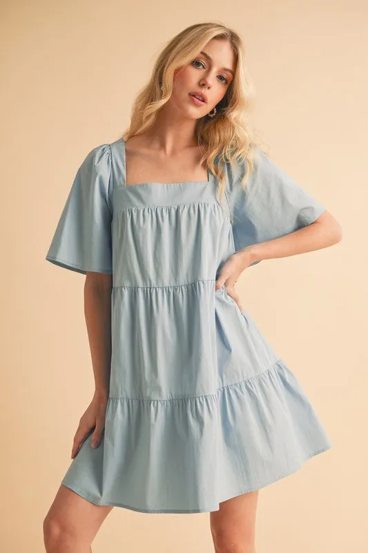 Hazel Blues® |  Aemi   Co Square Neck Half Sleeve Tiered Dress