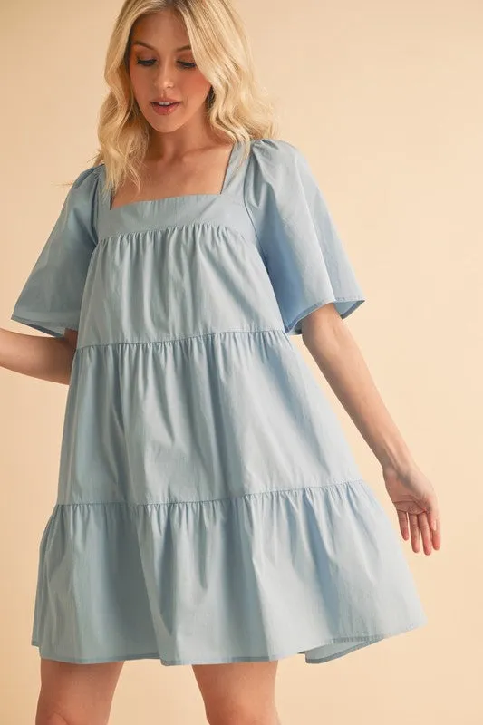 Hazel Blues® |  Aemi   Co Square Neck Half Sleeve Tiered Dress